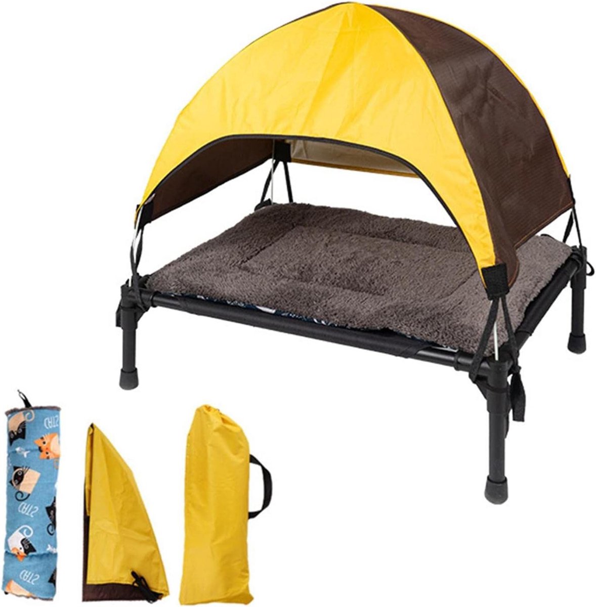 Verhoogd Hondenbed - Hondenmand Luifel - Buiten Activiteiten - Inklapbaar Met Luifel - 57 x 43 x 57 cm - Kleurblokkering