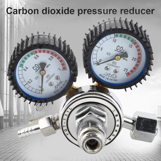 CO2 Drukregelaar - Gasreduceerventiel Lasregelaar - Gaslassen Snijden - Dubbele Manometer - G5/8 - Zilver — afbeelding 3