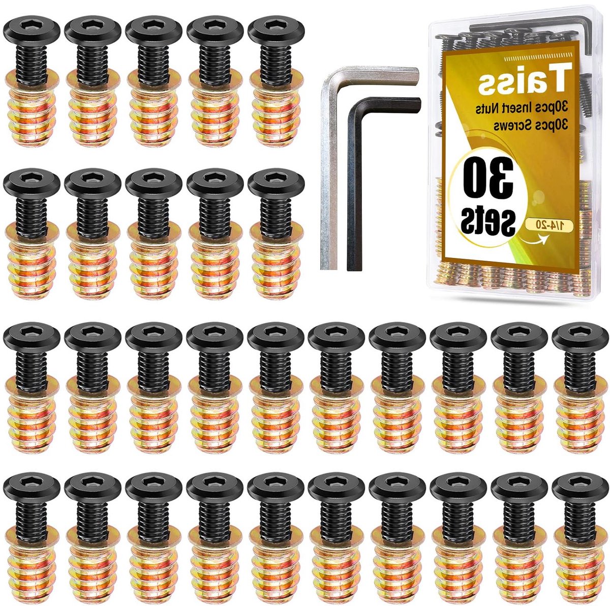 Schroefdraad Inzetstukken - Hout Moeren - Meubels Versterken - Koolstofstaal Gegalvaniseerd - 30 Sets - Zilver