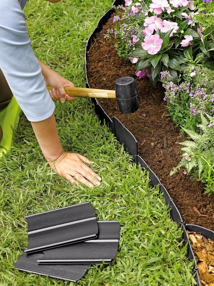 Tuinrand Set - Bloembakrand Grond - Tuin Afscheiden - Eenvoudig Plaatsen - 20 Meter Lengte - Zwart