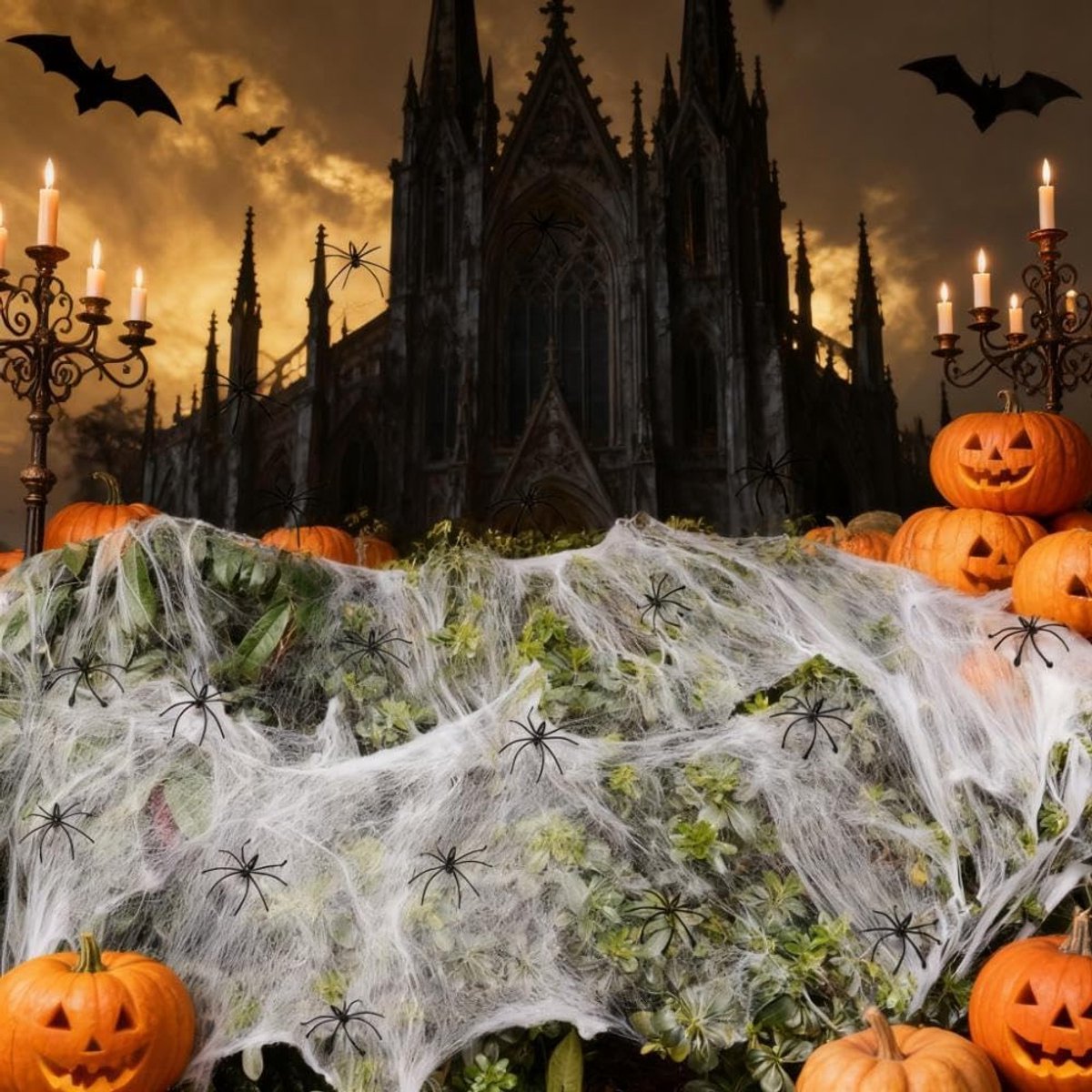 Decoratie met Witte Rekwebben en Zwarte Kunstspinnen voor Halloween, Perfect voor Tuin, Deuren, Ramen en Open Haarden, 200g Cobwebs en 60 Spinnen