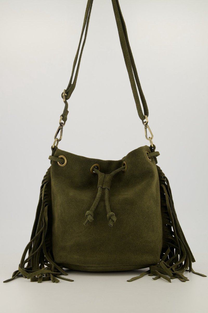 Teatro - Hazel - Crossbodytas - Suede - Leer - Franjes - Groen - Handgemaakt in Italië