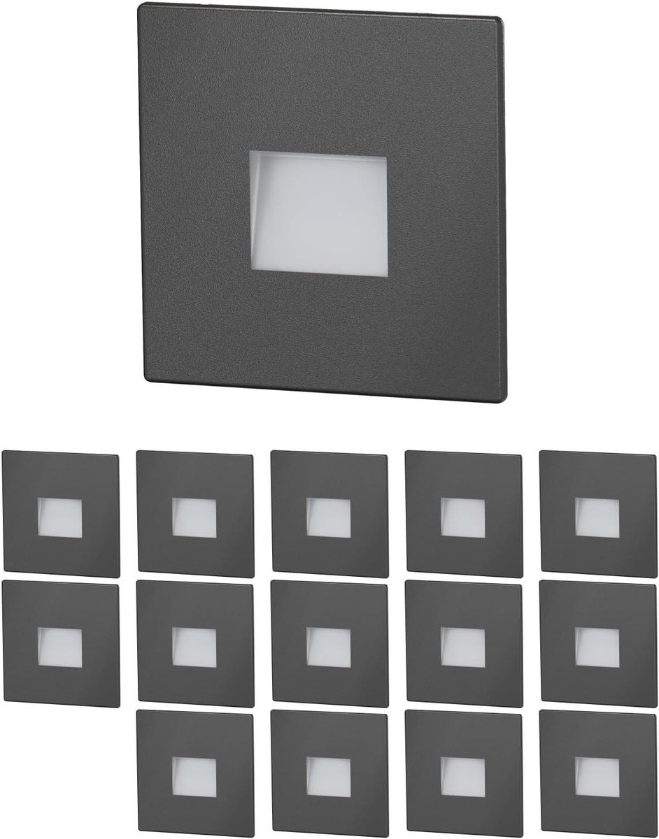 LED traplamp - Wandlamp inbouw - Oriëntatieverlichting buiten - IP65 roestvrij staal - 85 x 85mm - Antraciet