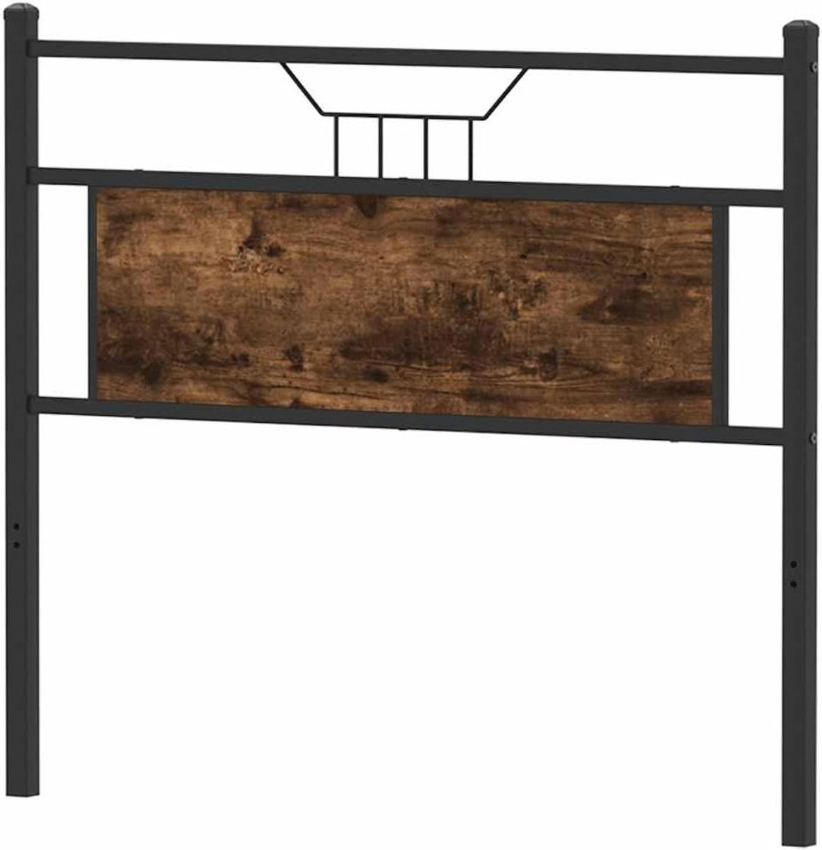 Hoofdbord Hout Staal - Hoofdeinde Bed - Bed Compleet Maken - Industriële Stijl - 107 cm - Gerookt Eiken