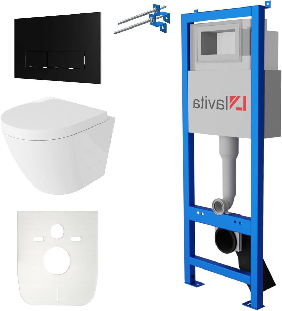 Toilet Ophanging Set - Inbouwtoilet Set - Badkamer Installatie - Zonder Spoelrand - 40 cm - Zwart