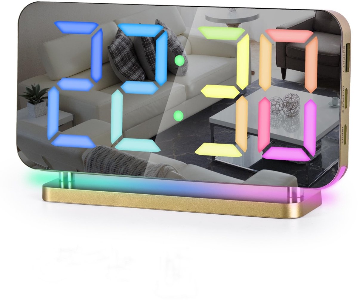 longziming -Digitale Wekker Met Spiegel - LED Spiegelscherm Alarmklok - Digitale Klok - Acryl Spiegelmateriaal - Automatische Dimfunctie En Handmatige Heldereid - Ideaal Voor Slechtzienden En Diepslapers - 1 Stuk