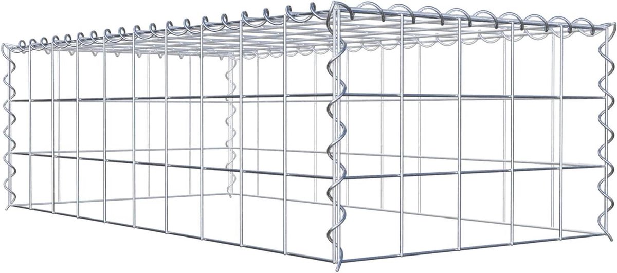 Steenkorf Hoekig - Schanskorf Aanbouwmand - Tuin Decoratie - Spiraalsluiting Galvanisch Verzinkt - 100 x 30 x 50 cm - Grijs
