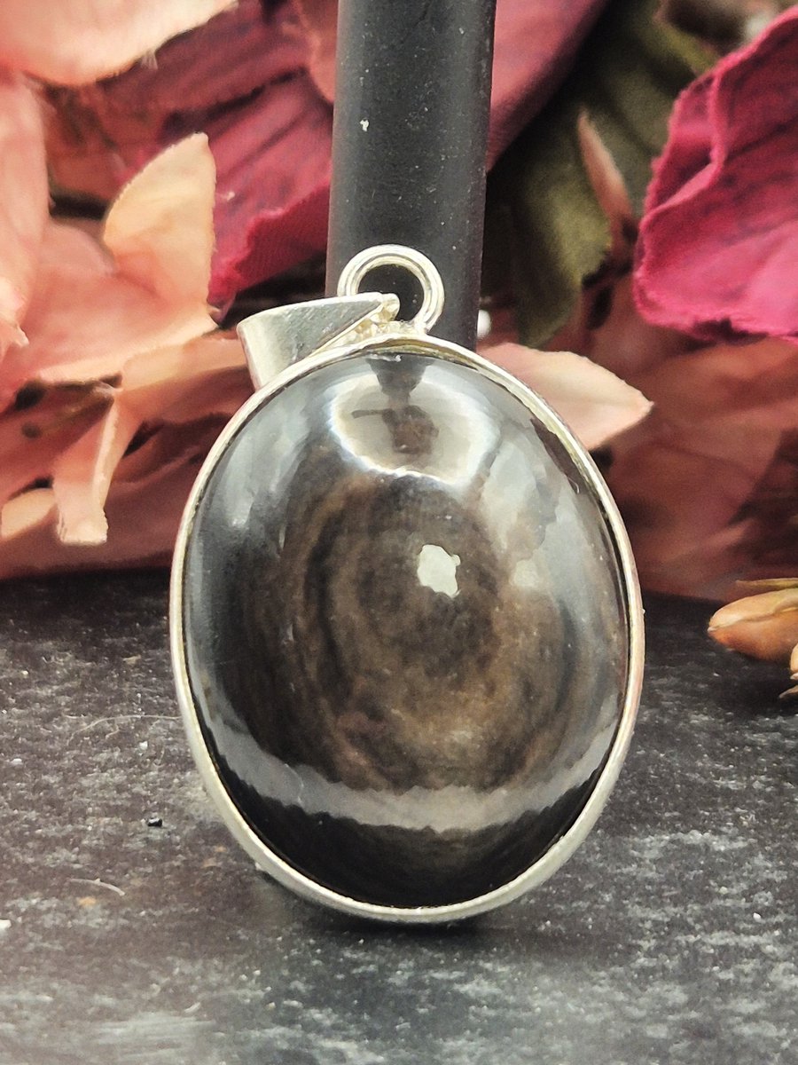 Edelsteen Goud Obsidiaan hanger ingezet in 925 Sterling zilver