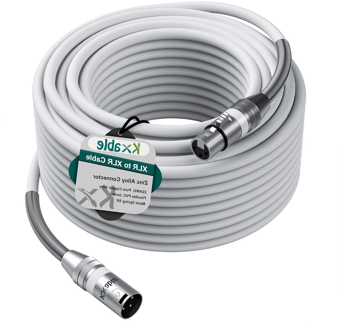 Microfoonkabel XLR - Geleidingskabel DMX - Geluidsoverdracht - 22AWG Zuiver Koper - 100 FT - Wit