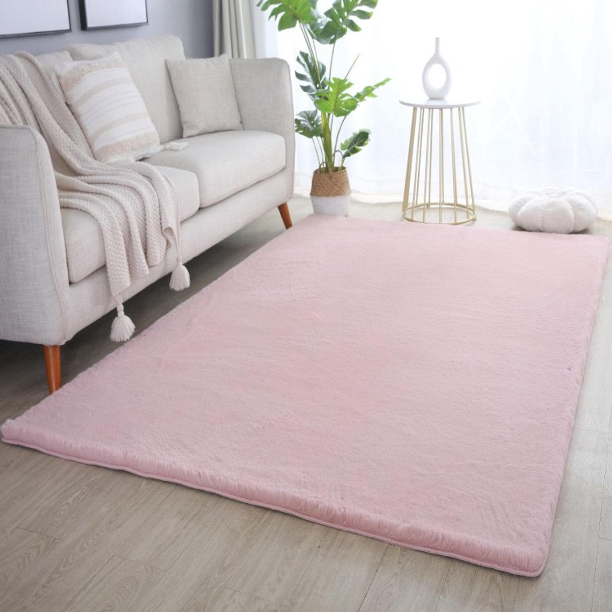 Binnenkleed, roze, katoen, voor de woonkamer, modern design, plat geweven, wasbaar. 80x250 cm