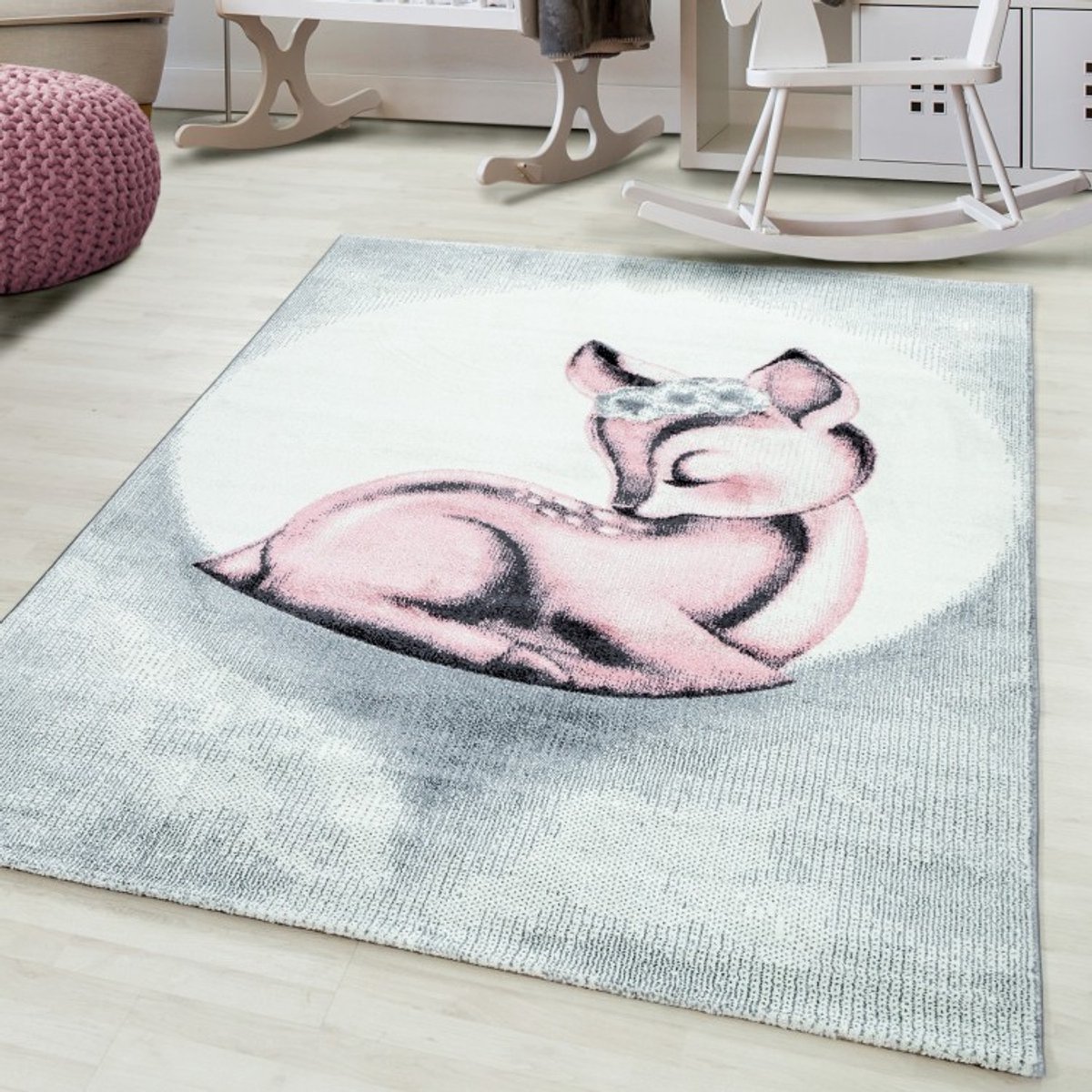 TapisTrend Kinderkleed Roze met hertenpatroon, jute, voor de slaapkamer, platgeweven, comfortabel
