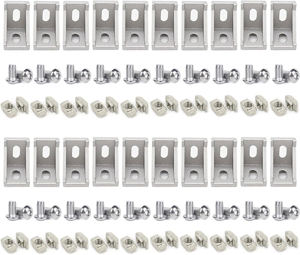 Aluminium Profiel Connector Set - Hoekbeugel Bevestiging - Frame Bouwen - 90 Graden Verbinding - 30mm Serie - Zilver
