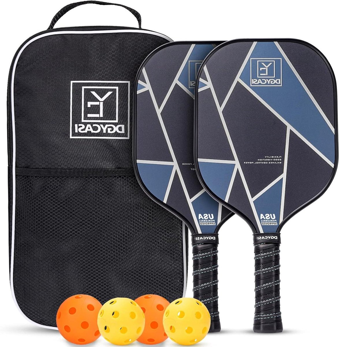 Pickleball Paddles Set - Rackets Ballen - Sport Spelen - Grafiet Oppervlak - 2 Rackets 4 Ballen - Blauw