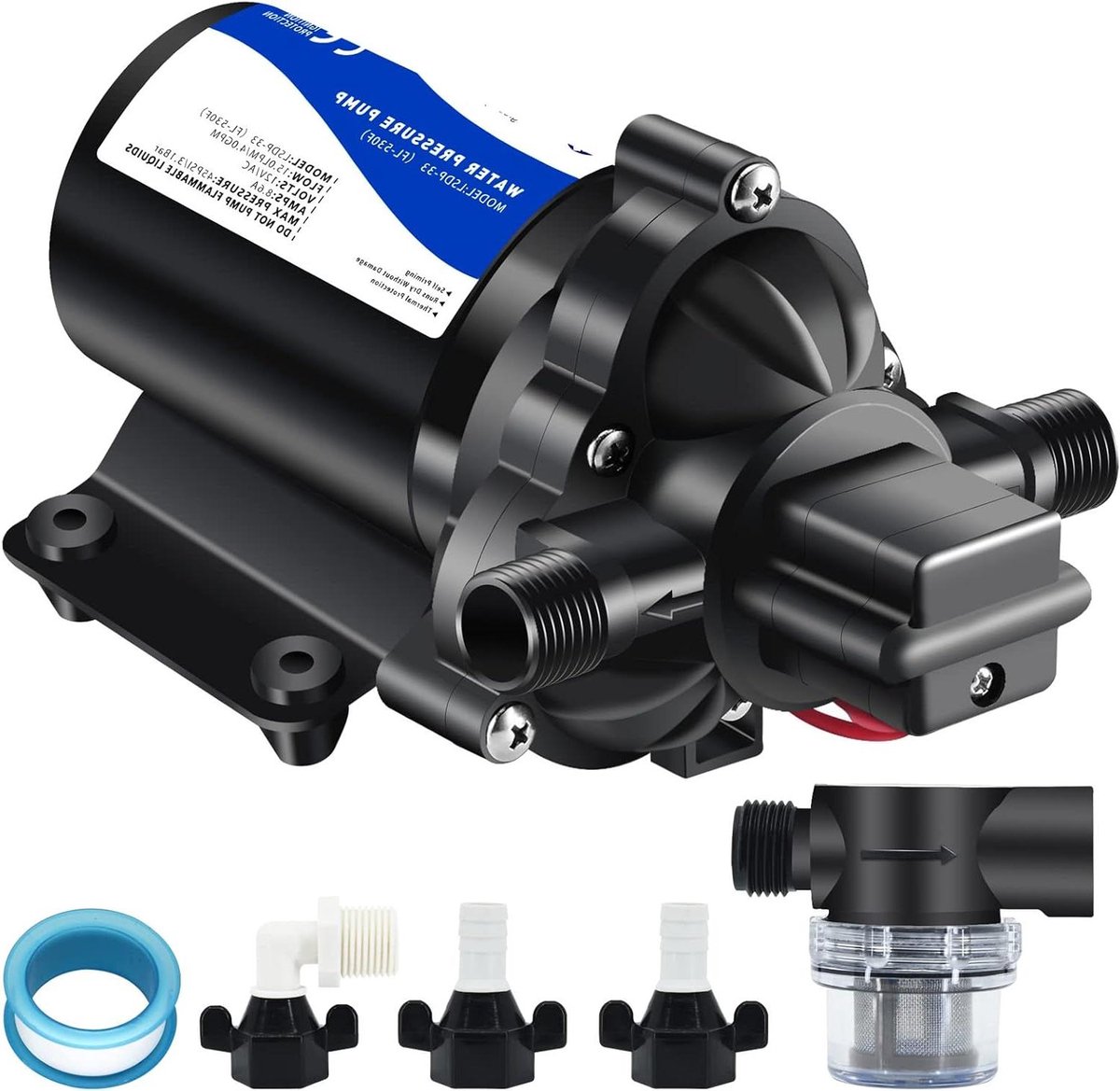 Waterpomp - Boosterpomp Drukvat - Zoetwater Overbrengen - Zelfaanzuigend - 4 GPM 12 Volt - Zwart
