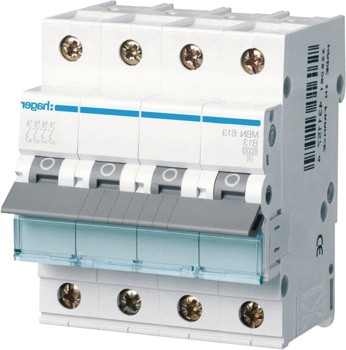 LS-schakelaar - Autom. zekering - Stroombeveiliging - 3P+N - 4 modules - Grijs