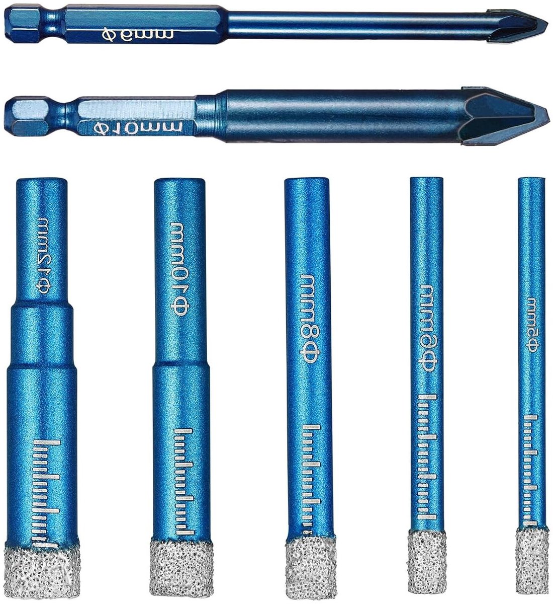 Diamant boor set - Tegel en glasboren - Precisie boren materialen - Koelwas droog boren - 5 tot 12 mm