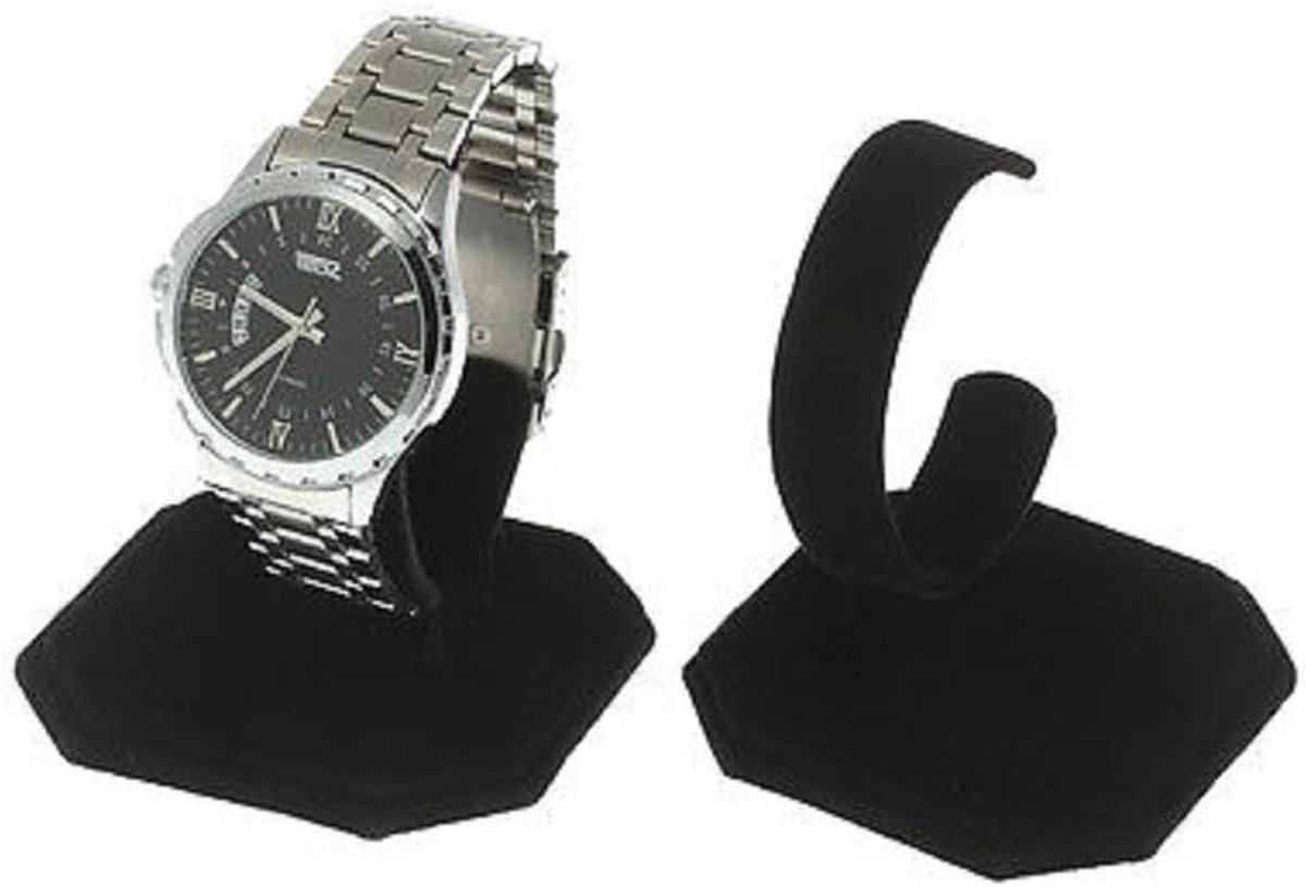 Velvet Horloge Stand - Sieraden Display - Winkel Presentatie - Zachte Fluweel Afwerking - 8.5 cm Hoog - Zwart