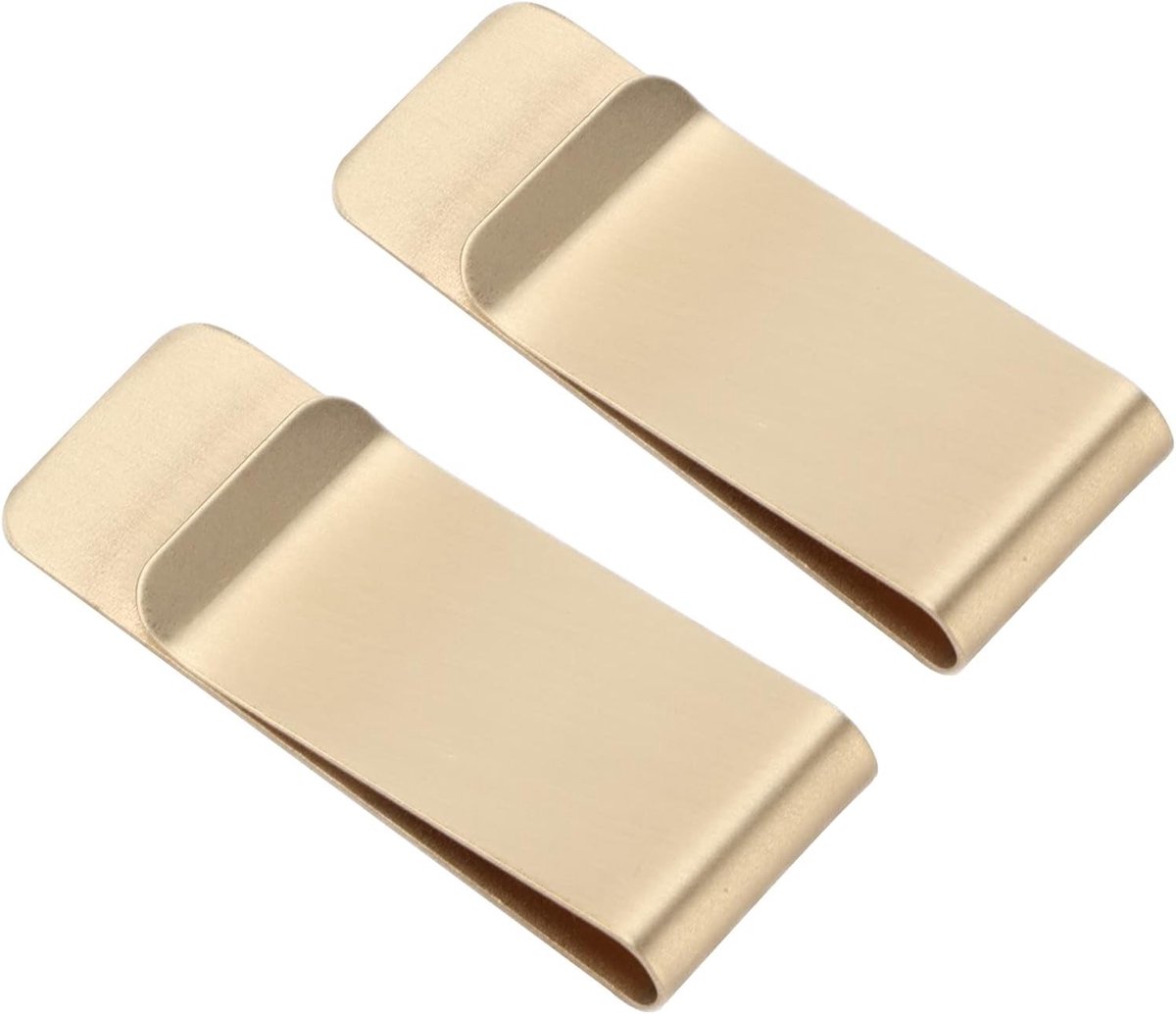 2 Stuks RVS Bankbiljetclips, Dunne Portemonnee voor Munt- en Creditcards, Ideaal voor Mannen, Goudkleurig, Compact en Duurzaam
