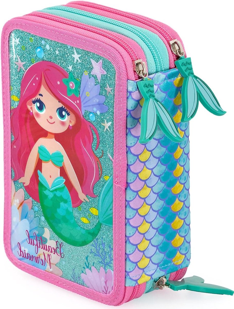 Gevuld Etui - Pennenhouders Schoolspullen - Basisschool Benodigdheden - 3 Ritssluitingen - 20 x 12 x 7 cm - Sirene