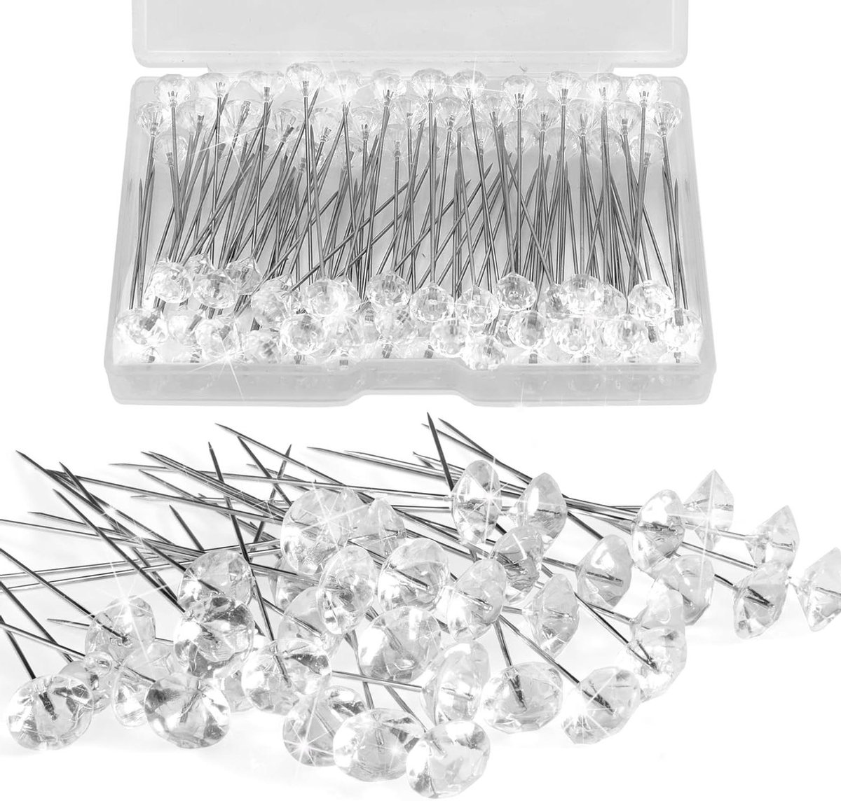Diamantspelden voor boeketten - Bloempinnen Corsage pinnen - Bruiloftsdecoratie Bloemschikken - Roestvrij staal - 54 cm - Helder