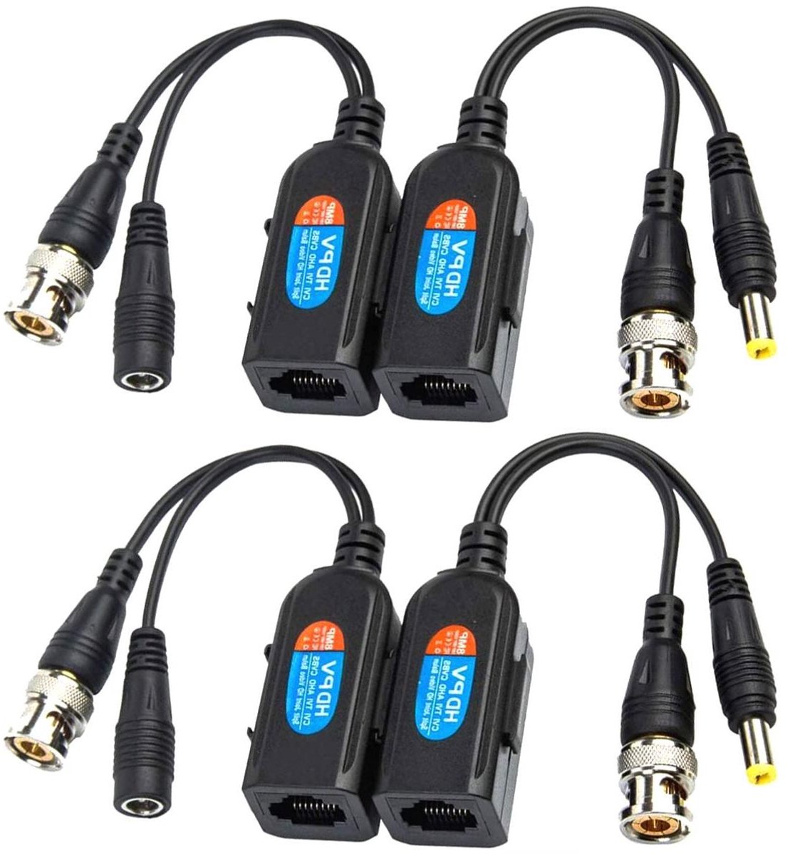 Video Baluns Set - RJ45 BNC Transceiver - CCTV Camera Installatie - Video en Power Over Cat5 - 2 Paar
