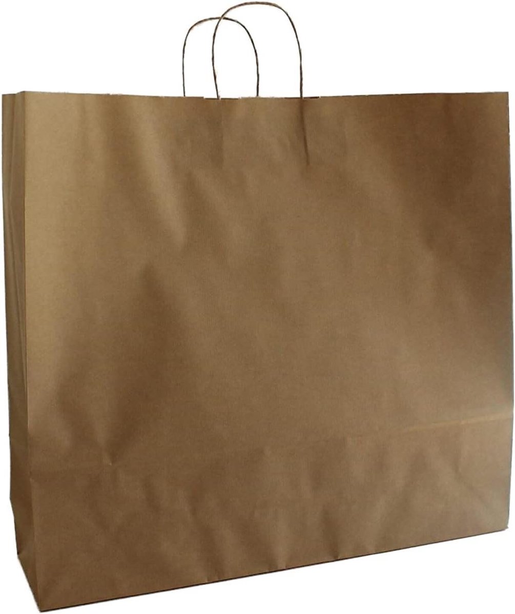 Papieren Draagtassen - Papieren Zakken - Winkelen en Verpakken - Extra Robuust en Scheurvast - 54+14x50 cm - Bruin