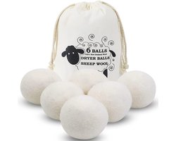 Wool Dry Drogerballen - Droogballen - Wasbollen - Beige - 6 stuks - Antistatisch, Natuurlijke Wasverzachter - Wit - Herbruikbare Wasdrogerballen - Wasballen - Wasdrogerballen - Duurzaam Drogen - Inclusief Opbergzakje
