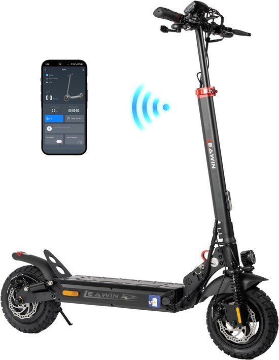 Elektrische Step LEAWIN T4 500W Motor, 60 km Actieradius, 10″ All-Terrain Banden, Opvouwbaar, Vering, App-connectie
