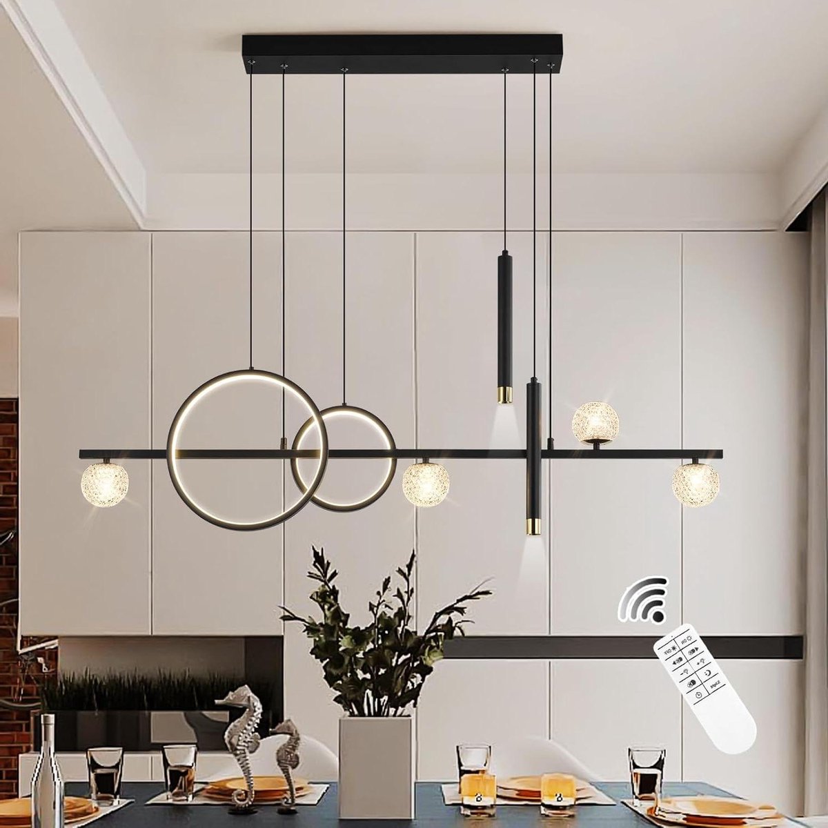 LED Hanglamp - Hangende Verlichting Kroonluchter - Eetkamer Verlichten - Dimbare Kleurtemperatuur - 120 cm - Zwart Goud