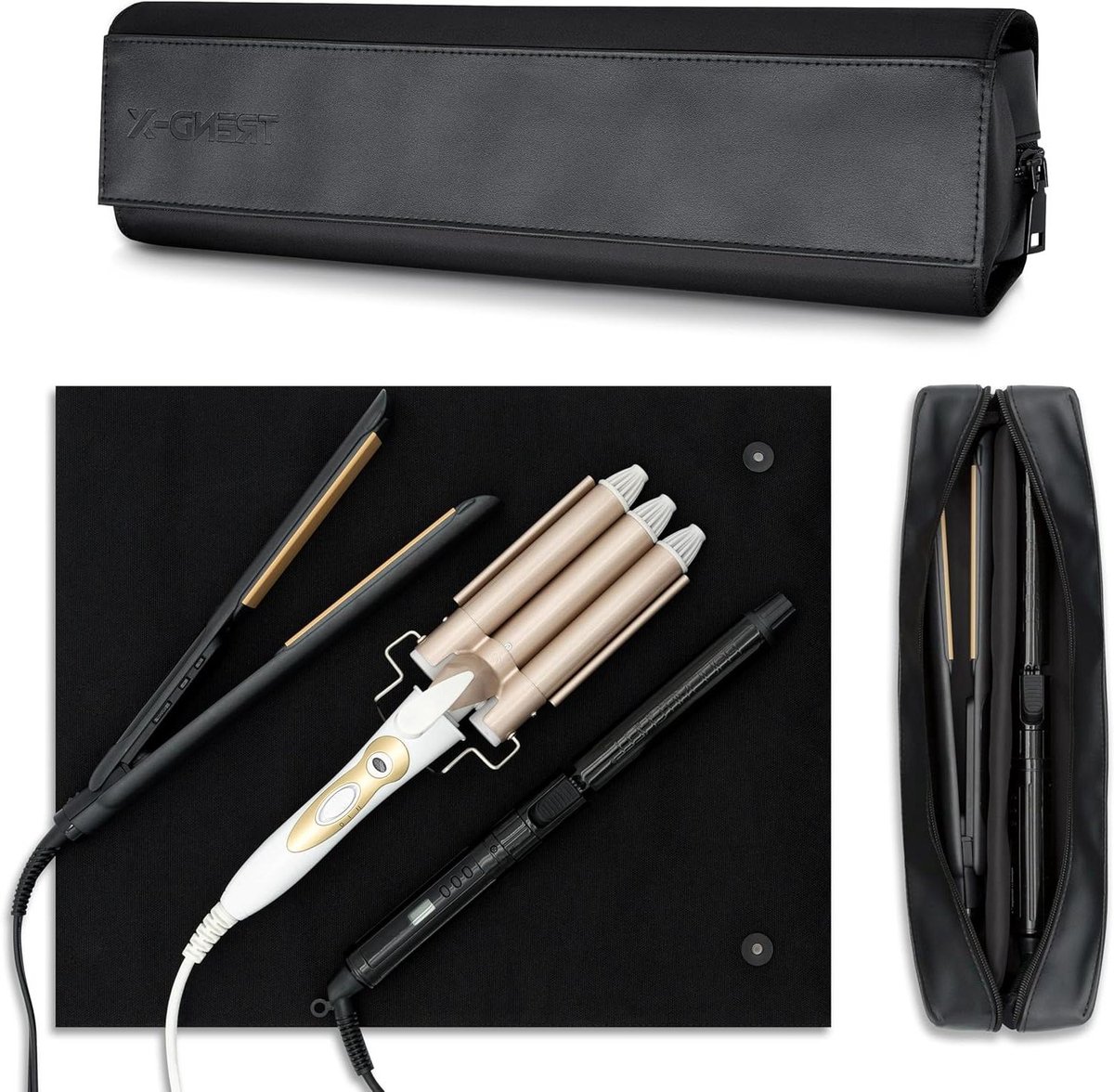 Haartang Reistas - Stylingtool Organizer - Haarstyling Onderweg - Inclusief Hittebestendige Mat - 37.1 x 10.2 x 10.2 cm - Zwart