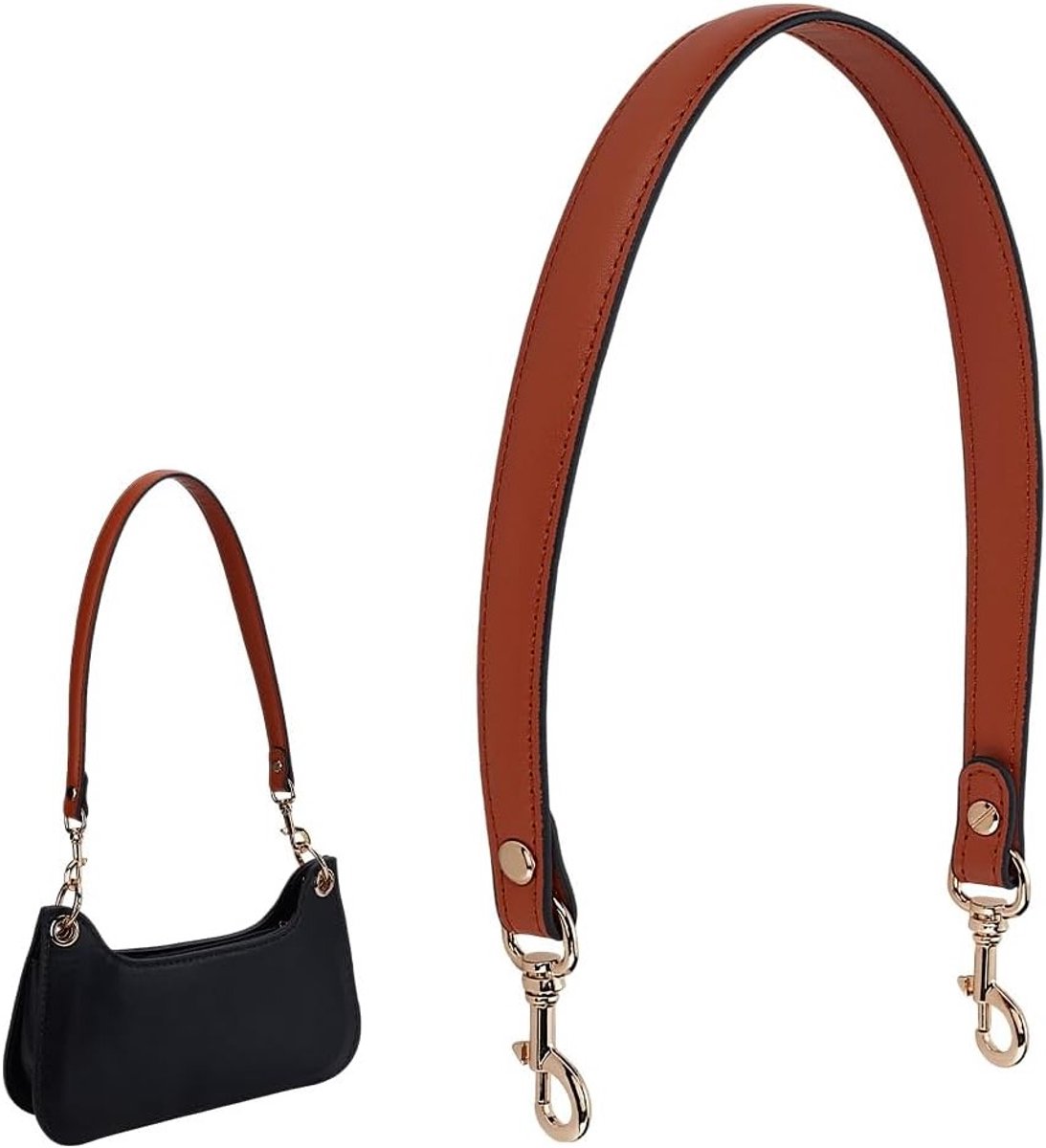 Bruine Leren Handtas Handvatten en Vervangende Straps met Klemmen voor Handtassen en Schoudertassen, 23 inch voor Handgemaakt Gebruik