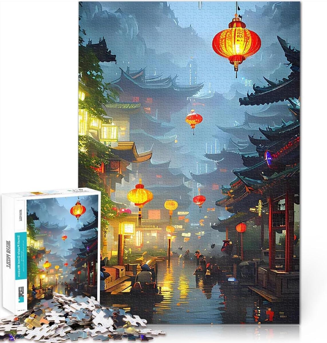 Stadscentrum Puzzel - 1000 Stukjes Puzzel - Ontspannende Decoratie - Matwitte Kaart Print - 52x38cm - Stadscentrum