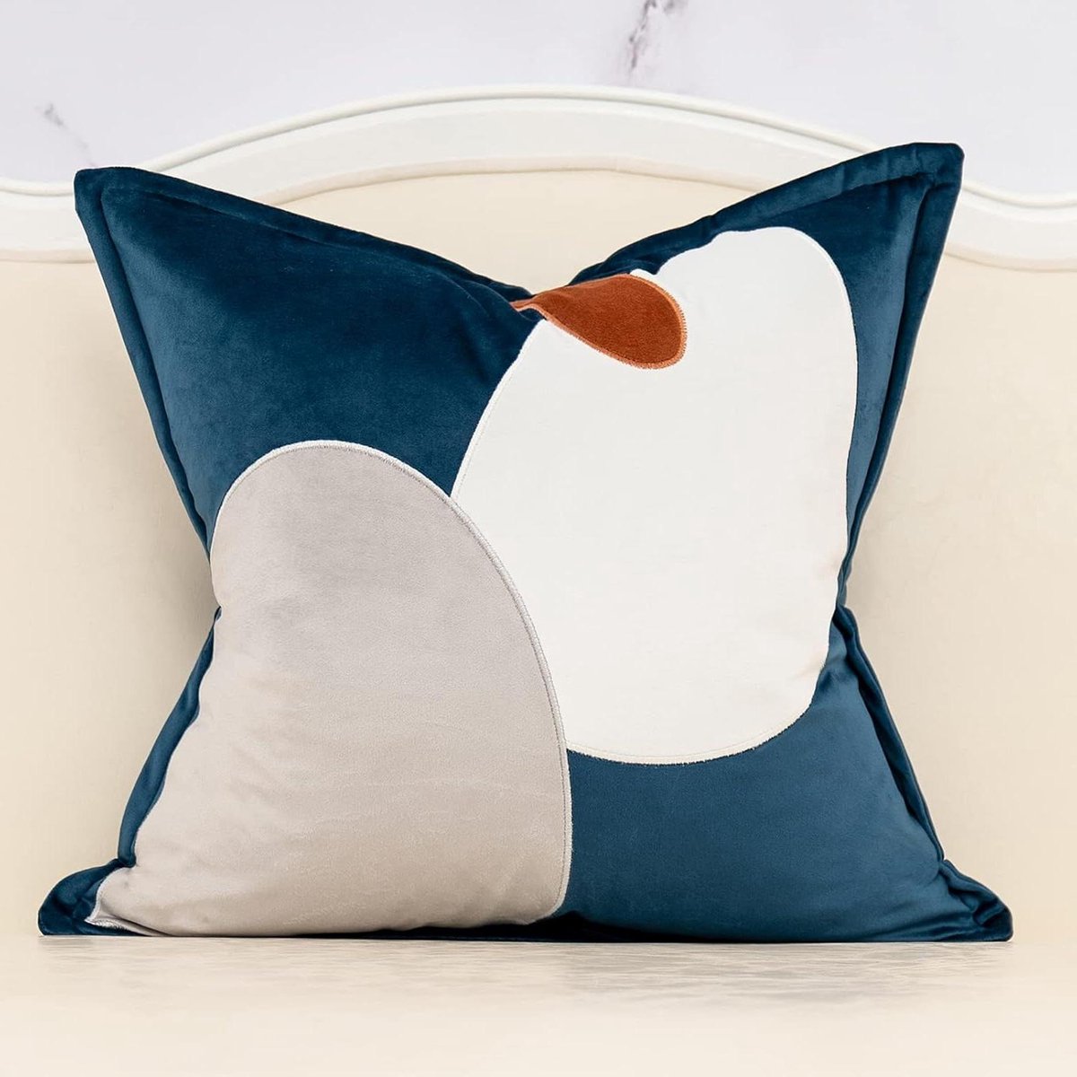 Kussenhoes Patchwork Velvet - Decoratieve Sierkussen - Woonkamer Aankleden - Zachte Stoftextuur - 45x45 cm - Grijs Wit Zilver