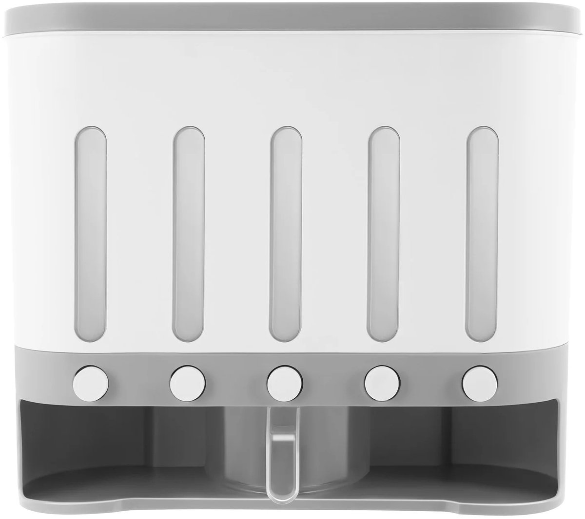 JAQZY Granen Dispenser - Opslag - 5 Ruime Compartimenten - Handige Doseerkranen - Granen - Rijst - Noten - Bonen - Snacks