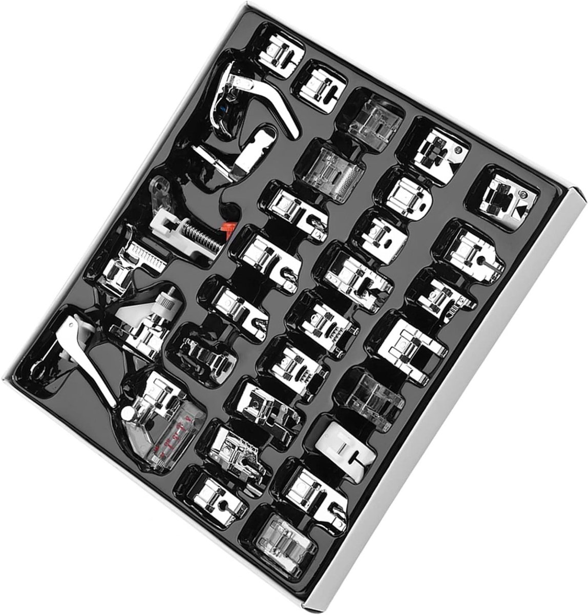 Complete Naaivoet Set voor Universele Naaimachines - 32 Stuks, Metalen en Plastic Voeten in Opbergdoos, Perfect voor Quilten en Borduren