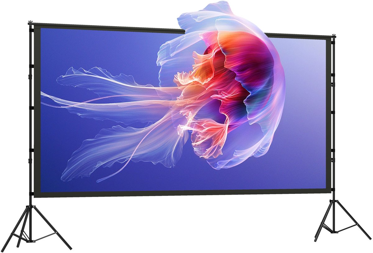HD Beamer Projectiescherm 120 inch Staand 275 cm 16:9 HD 4K/8K projectiedoek met statief - dubbelzijdig doek met inklapbare statieven - WK voetbal