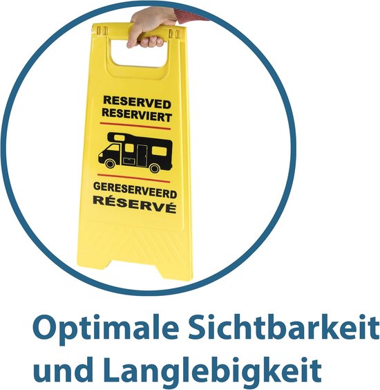 Gereserveerd Bord - Camper Plaatsbord - Camping Reserveren - Inklapbaar en Stabiel - 58 x 30 x 42 cm - Geel — afbeelding 3
