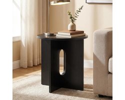 Ya-Home Salontafel, rond, houten tafel, klein, woonkamertafel met gekruiste poten, banktafel voor woonkamer/slaapkamer, zwart