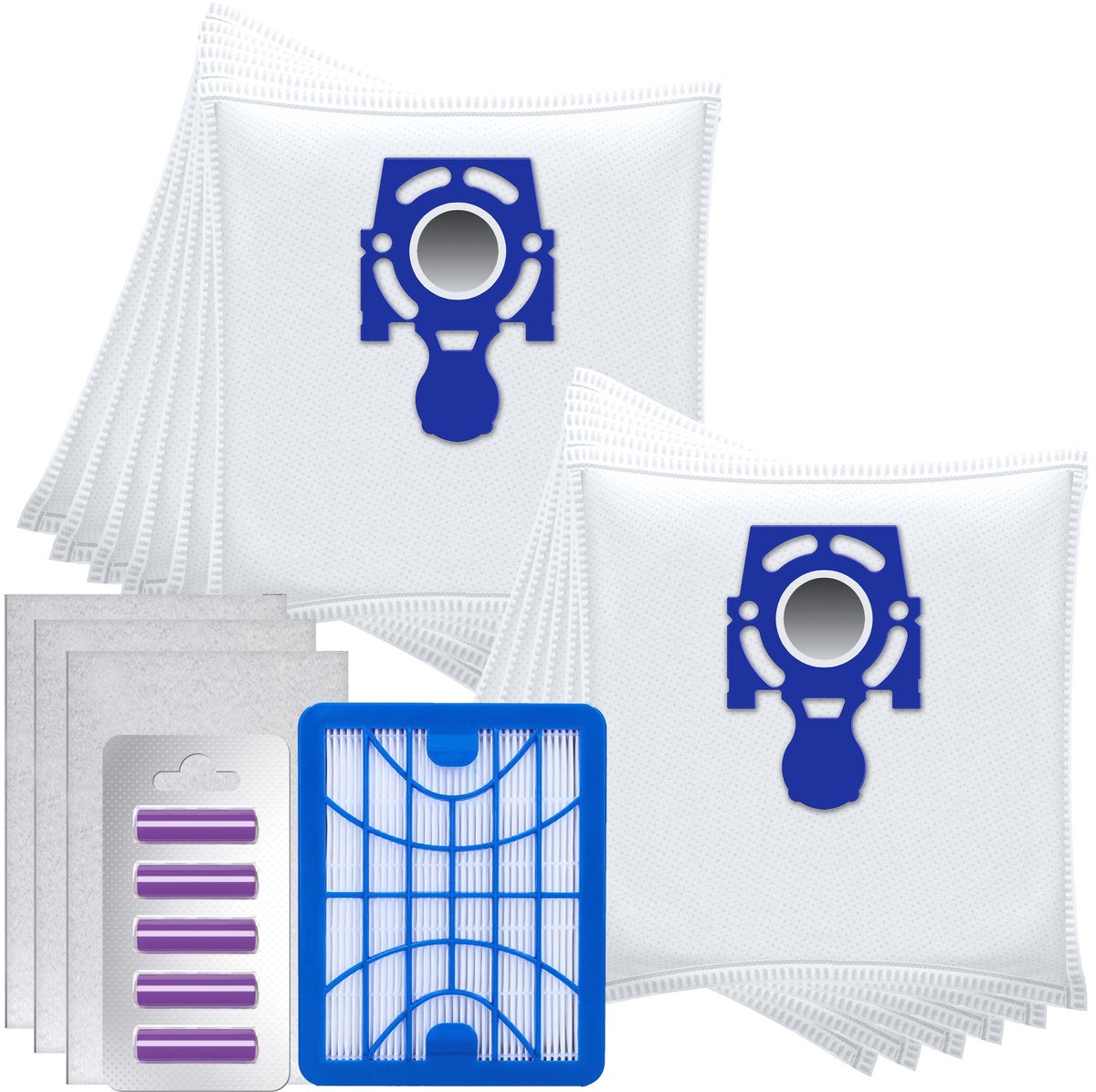 Sillar Set 12x Stofzuigerzak - microvezel - 1x Hepa filter, 3x filters universeel - 1x geurstaafjes lavender - vervangend - 3-laags filtersysteem - geschikt voor stofzuigers Zelmer Clarris Cobra Oddysey