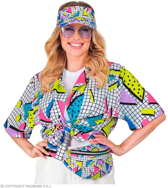 Widmann - Costume Années 80 & 90 - Chemise Années 80 Funky Fashion - Wit / Beige, Multicolore - XXL - Déguisements - Déguisements