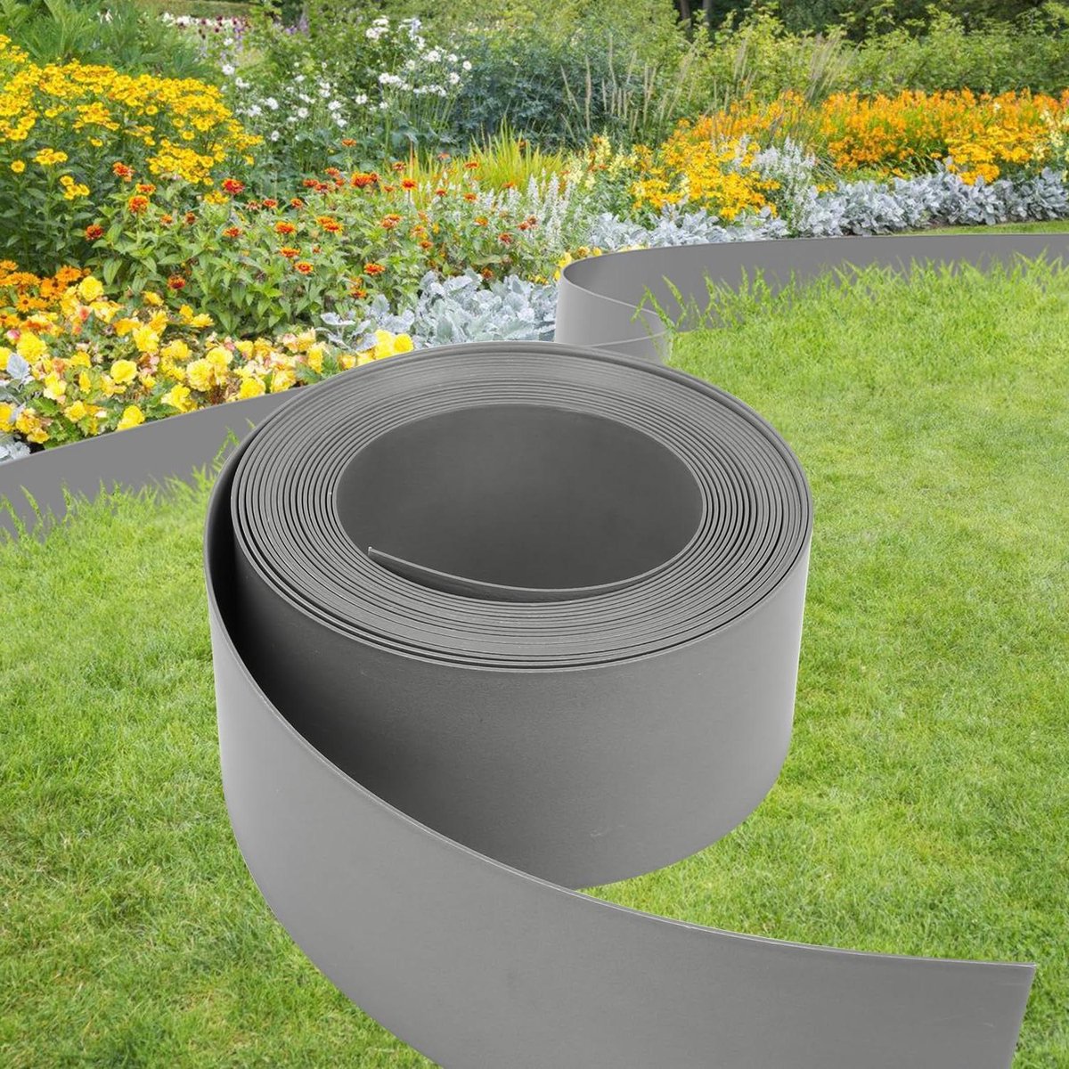 Kunststof Grasrand - Gazonafscheiding plastic - Tuin verfraaien - Flexibel en buigzaam - 25 m x 14 cm - Grijs