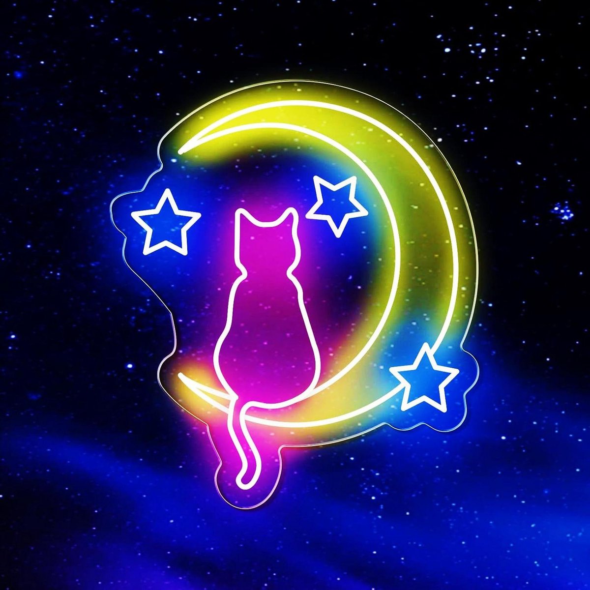 Katten Neonbord - Maan Kat Licht - Muurdecoratie Kinderkamer - Energiezuinig LED Ontwerp - 35 cm - Neon