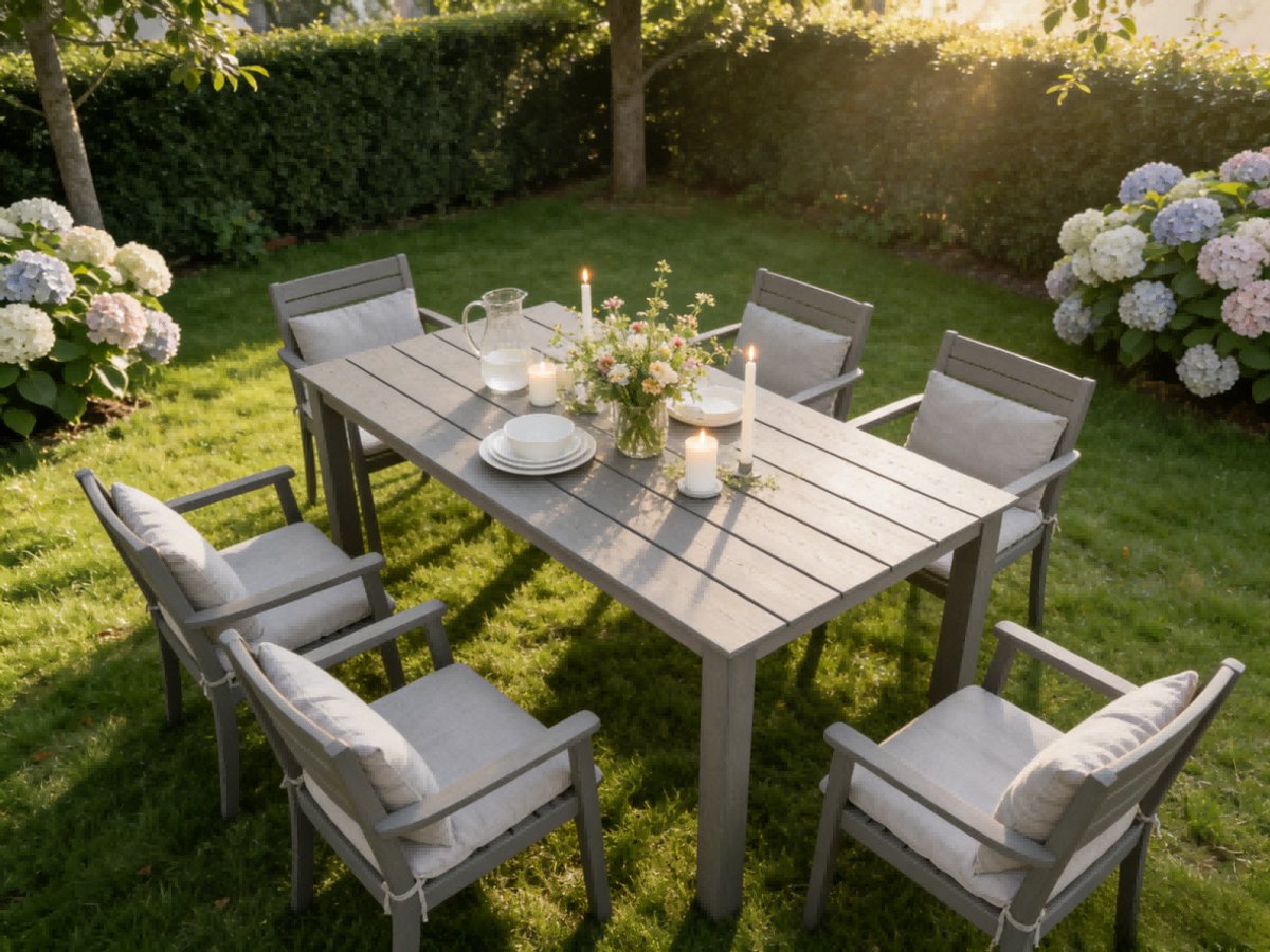 NJLyuhome OUTDOOR - Allweer eettafel - met paraplugat - HIPS - weerbestendig - onderhoudsvriendelijk