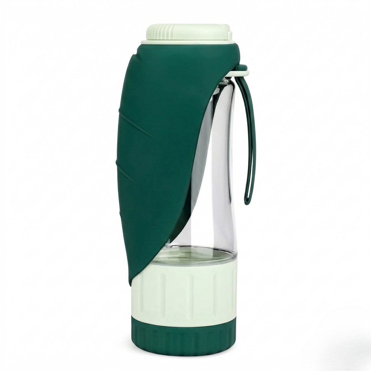 Gloovon® Honden Drinkfles 2-in-1 - Lekvrije Waterfles met Voerbakje - Siliconen Drinkbak Tritan Plastic - 350ml - Donkergroen