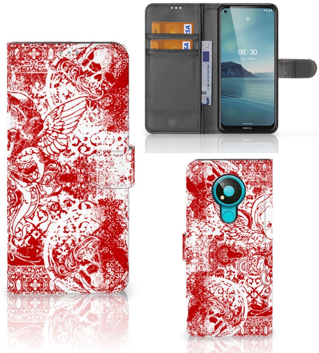 Telefoonhoesje met Naam Nokia 3.4 Angel Skull Rood