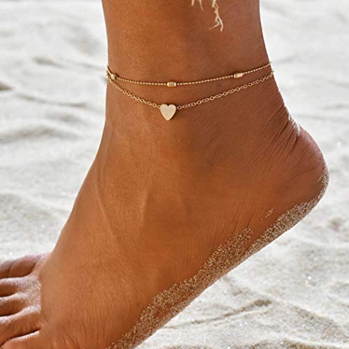 Cosensi - Boho Pearls Anklet - Multi-layer Hart Enkelbandje - Goud - Strand Voet Sieraad - Voor Vrouwen en Meisjes - 20.5 cm