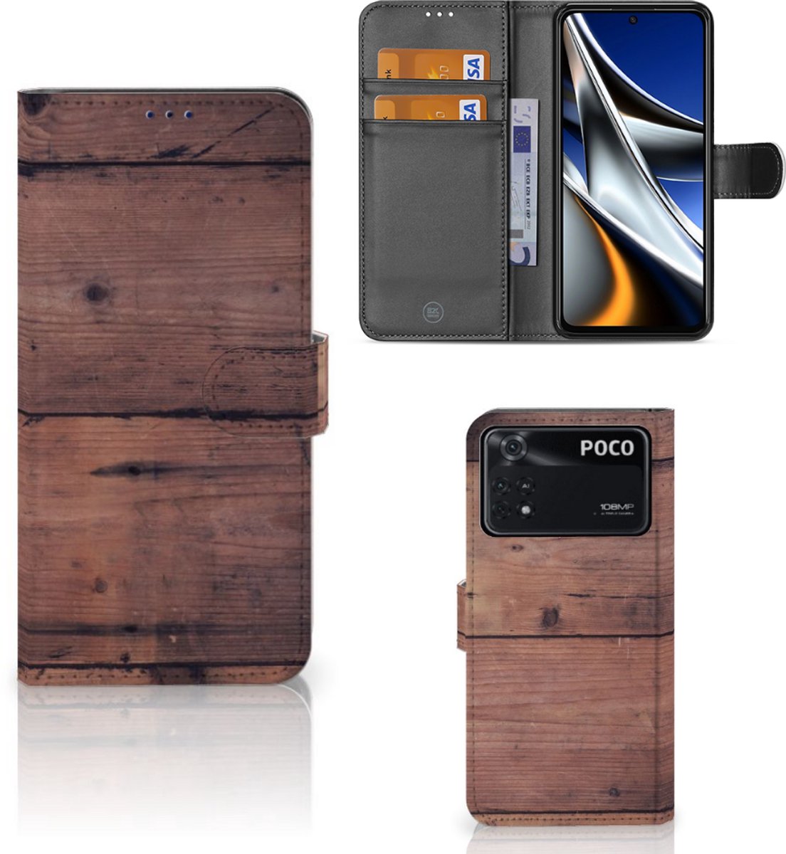 Book Case voor Xiaomi Poco X4 Pro 5G Book Style Case Old Wood