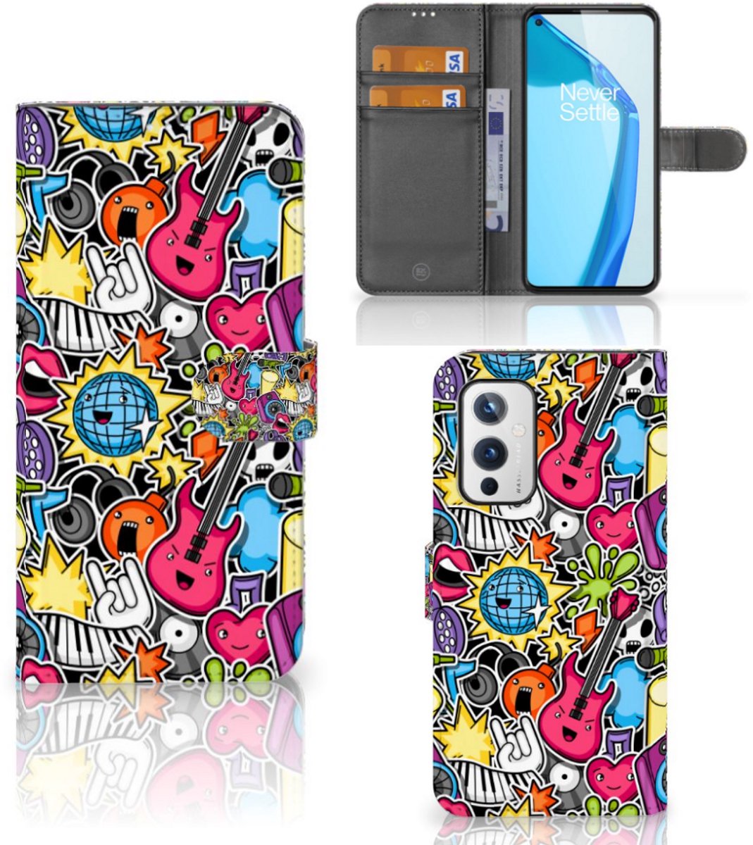 OnePlus 9 Wallet Case met Pasjes Punk Rock