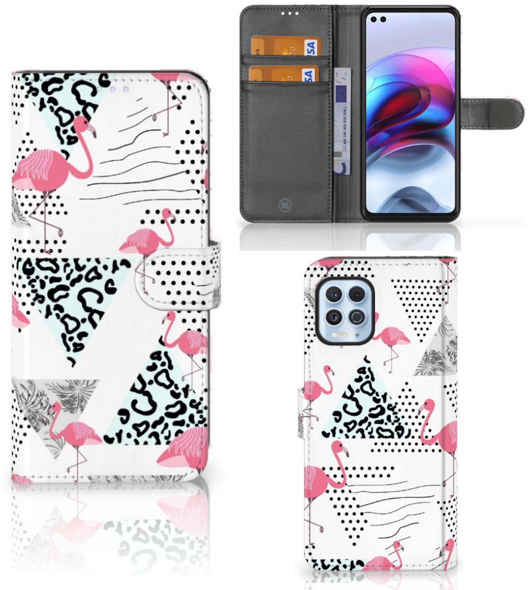 Motorola Moto G100 Telefoonhoesje met Pasjes Flamingo Triangle