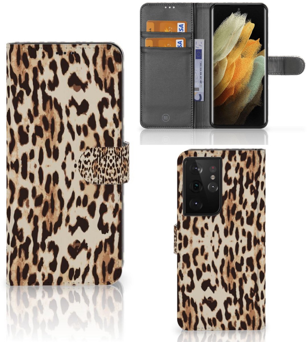 Samsung Galaxy S21 Ultra Telefoonhoesje met Pasjes Leopard
